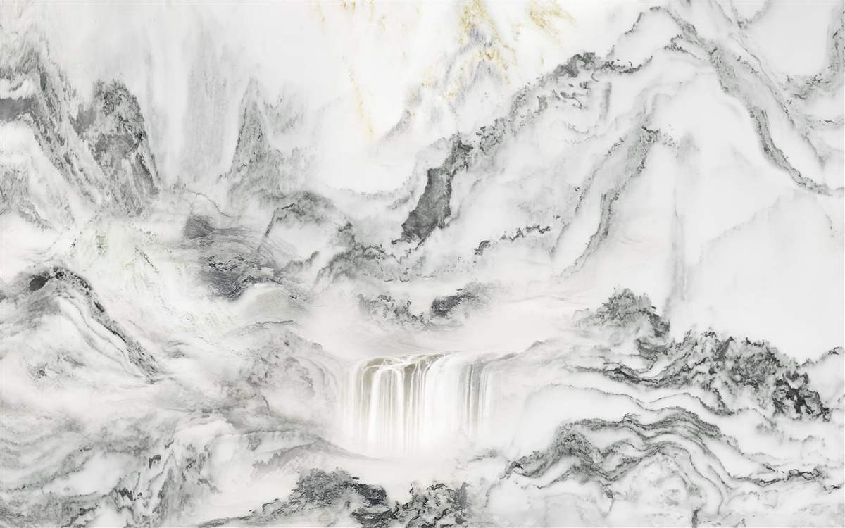 Fotobehang marmeren textuur met uitzicht op de bergen