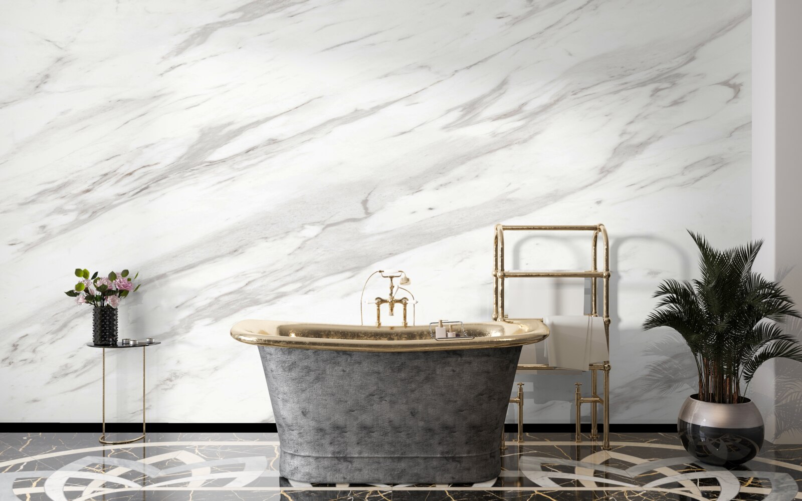 Fotobehang wit en grijs marmer