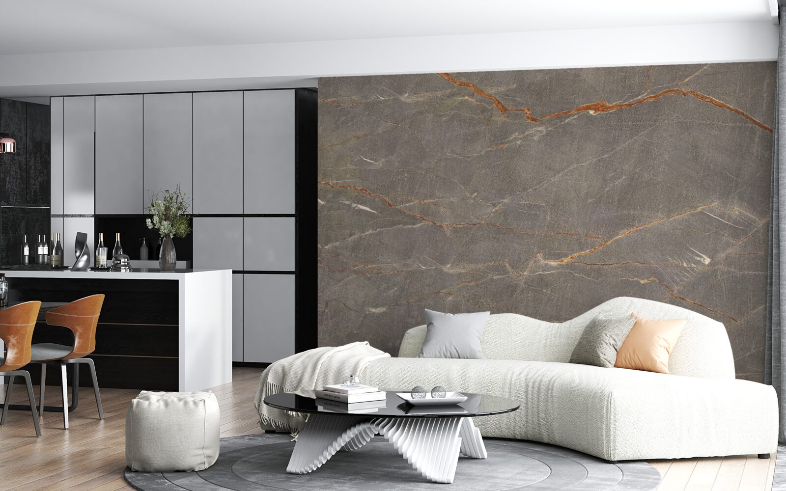 Fotobehang bruin marmer met gouden schaduw