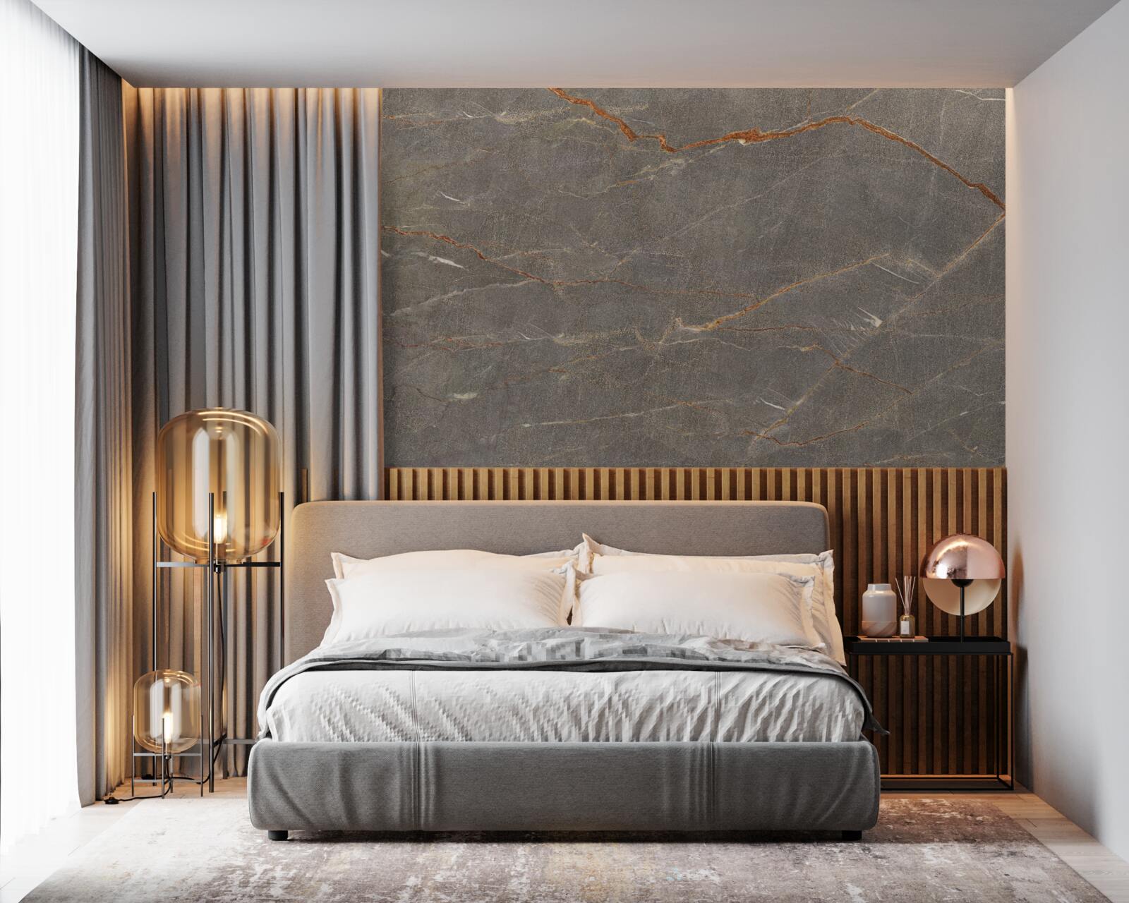 Fotobehang bruin marmer met gouden schaduw