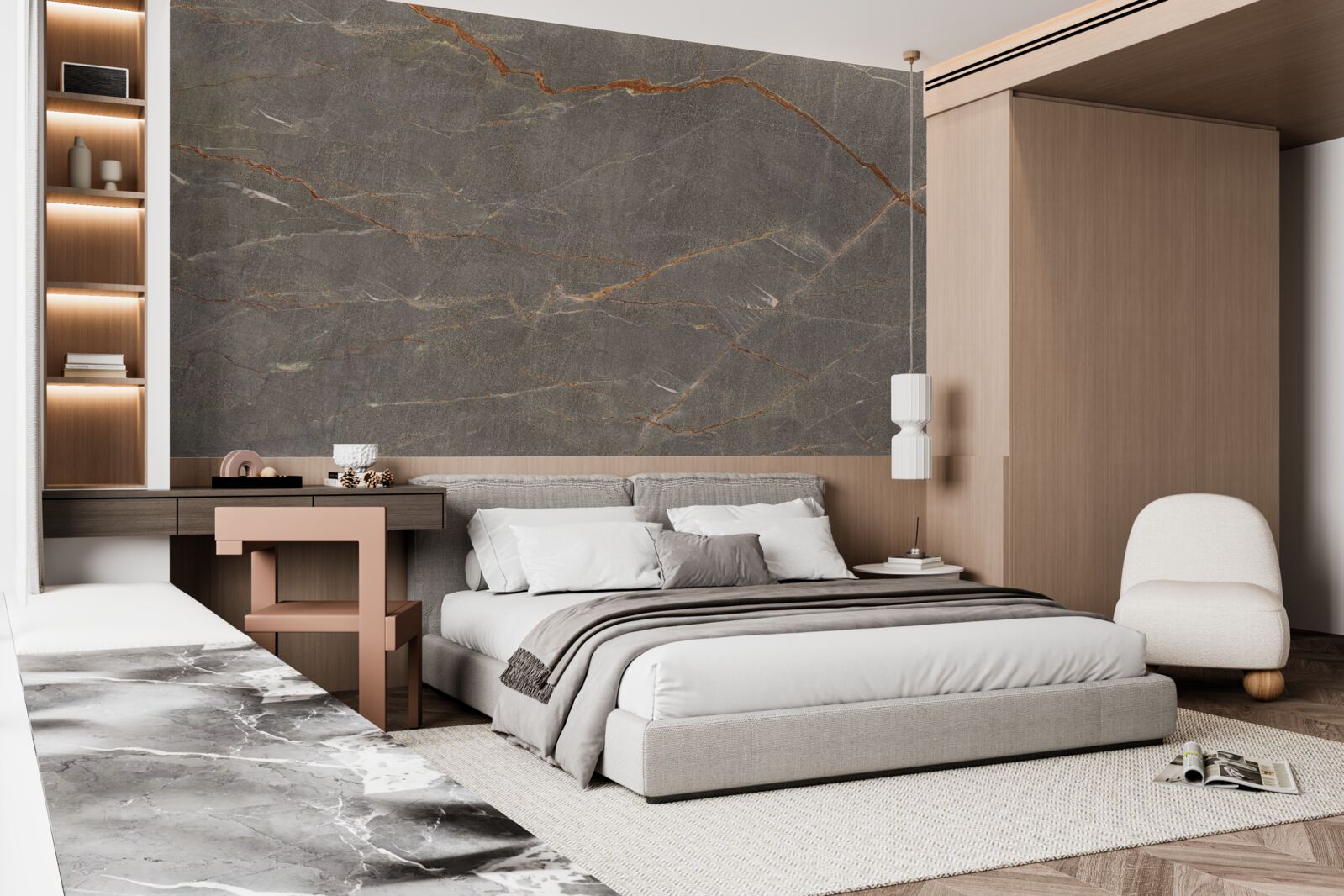 Fotobehang bruin marmer met gouden schaduw