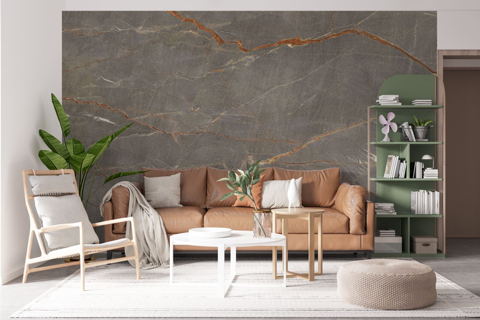 Fotobehang bruin marmer met gouden schaduw