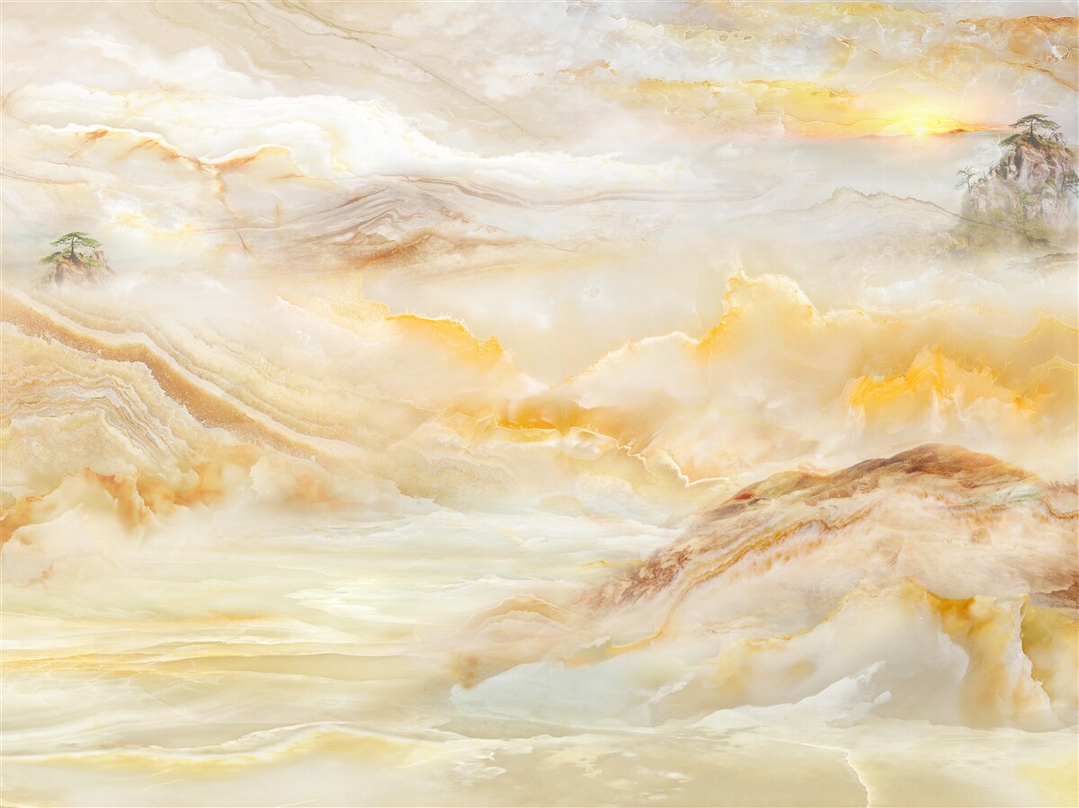 Fotobehang een ochtend in de bergen, gehuld in mist