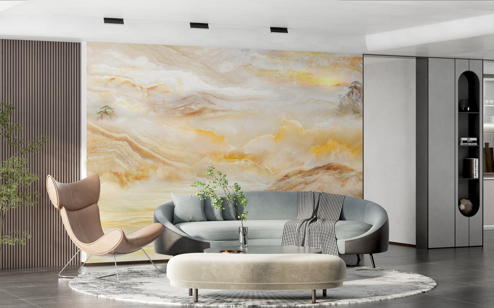 Fotobehang een ochtend in de bergen, gehuld in mist