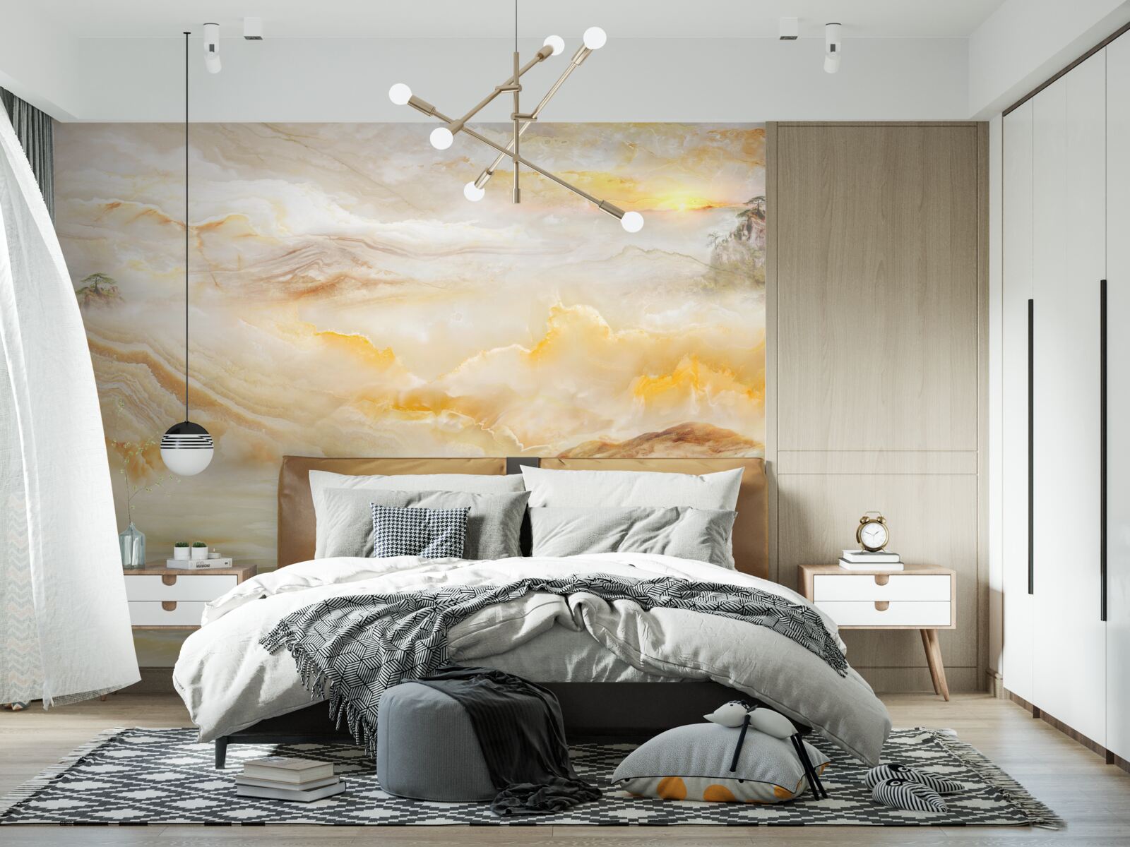 Fotobehang een ochtend in de bergen, gehuld in mist