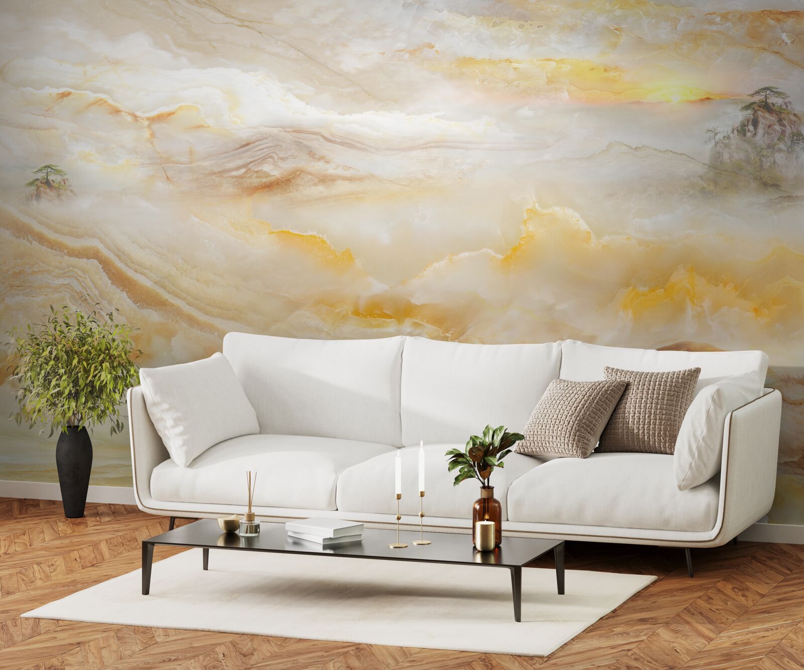 Fotobehang een ochtend in de bergen, gehuld in mist