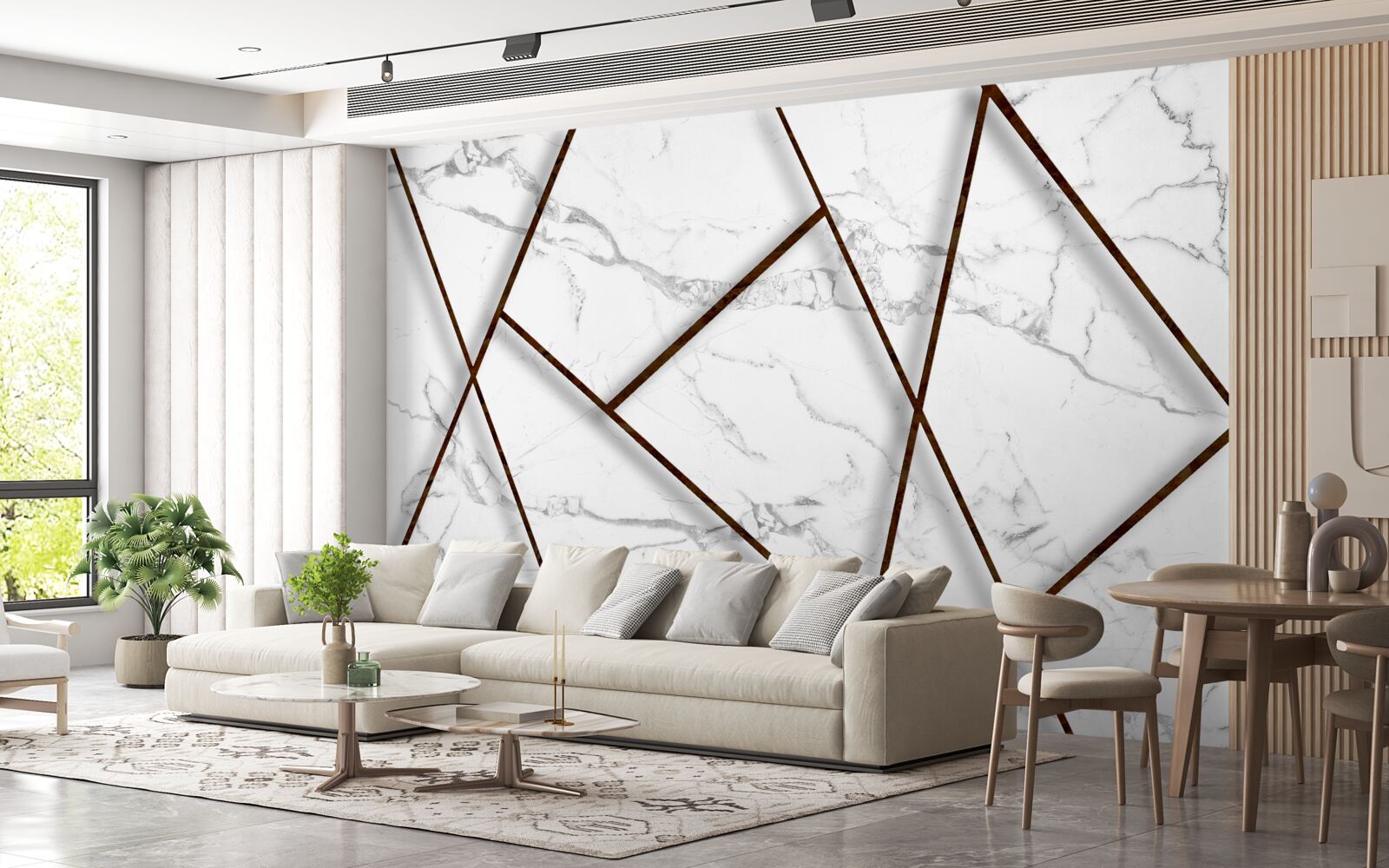 Fotobehang zwarte insluitsels op wit marmer