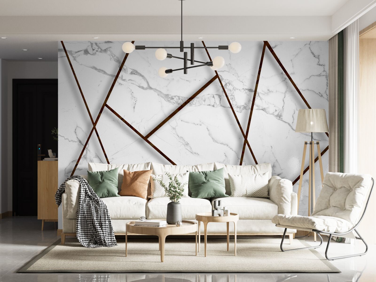 Fotobehang zwarte insluitsels op wit marmer