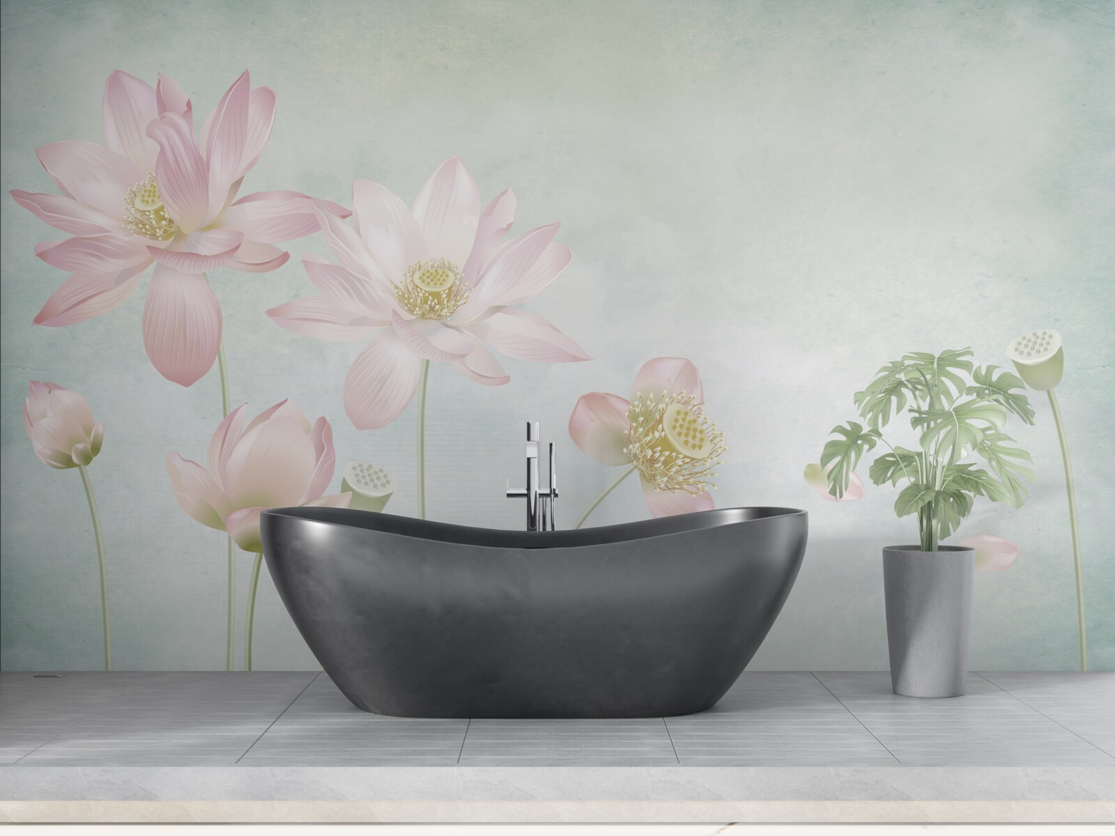 Fotobehang sierlijke klaprozen op een blauwe achtergrond