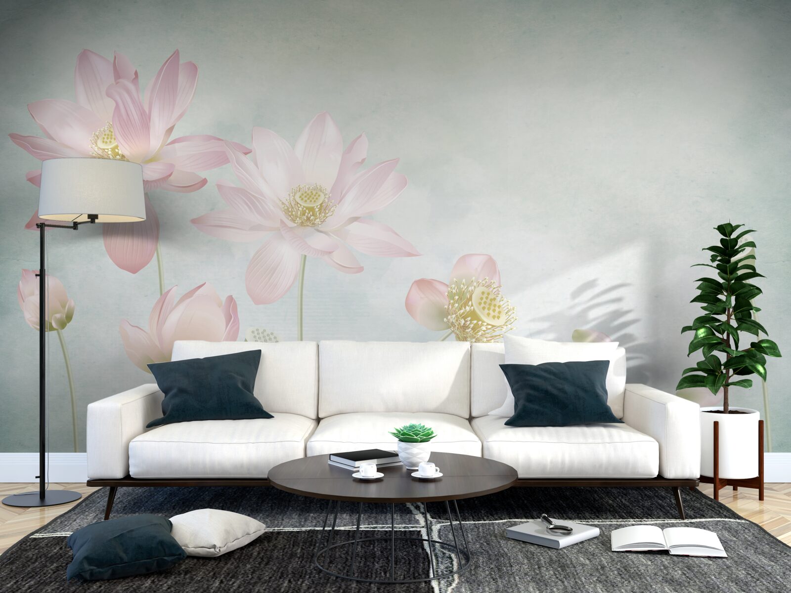 Fotobehang sierlijke klaprozen op een blauwe achtergrond