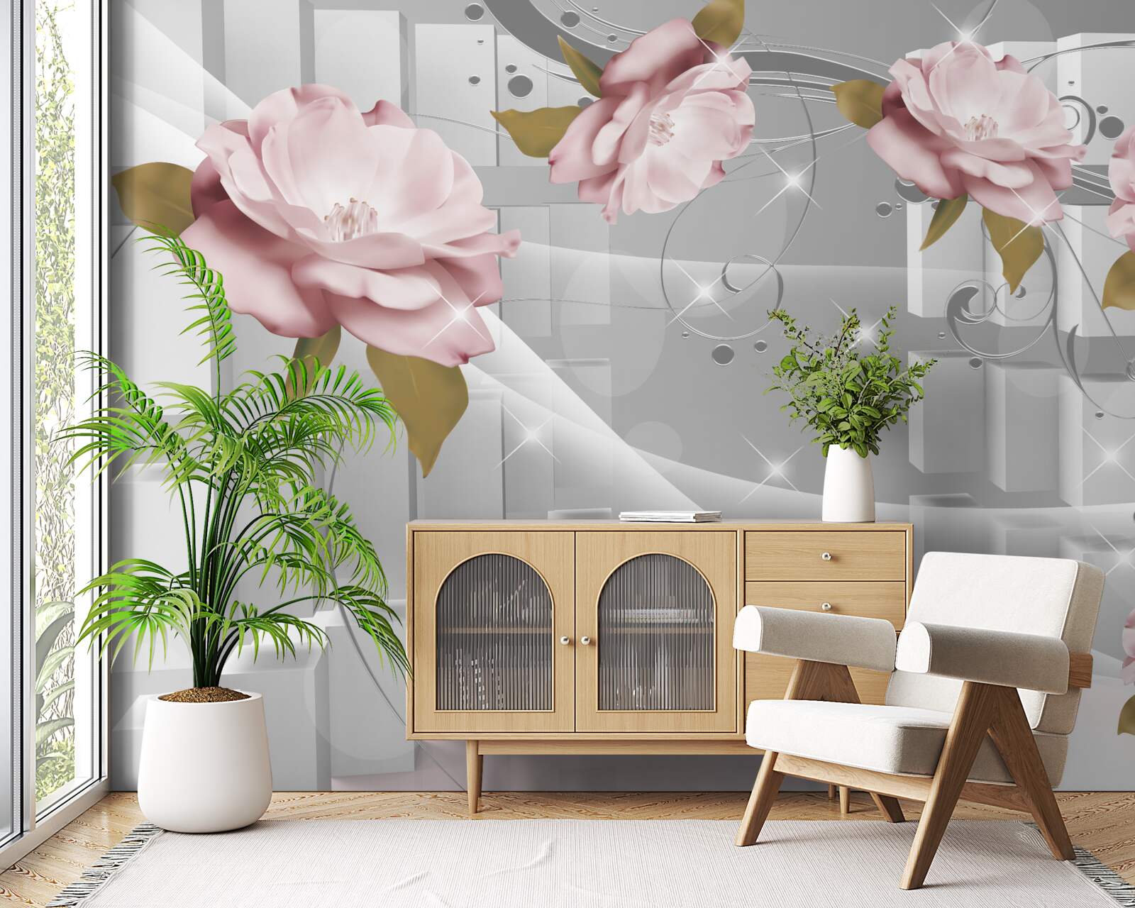 Fotobehang bloemknoppen in geometrische vormen