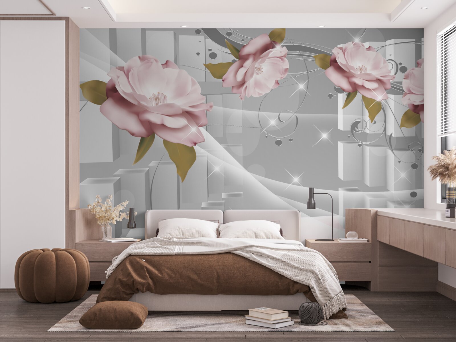 Fotobehang bloemknoppen in geometrische vormen