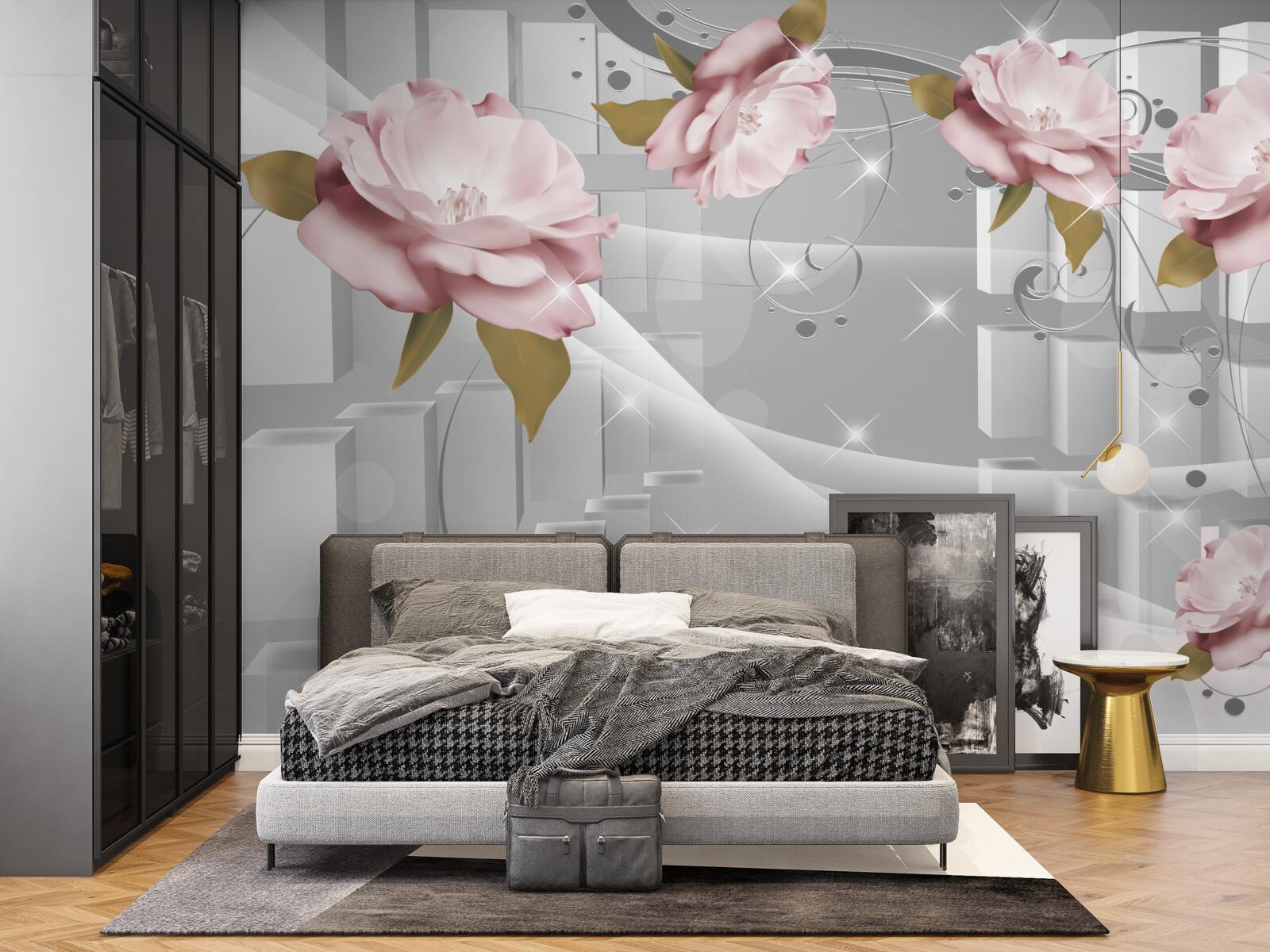 Fotobehang bloemknoppen in geometrische vormen