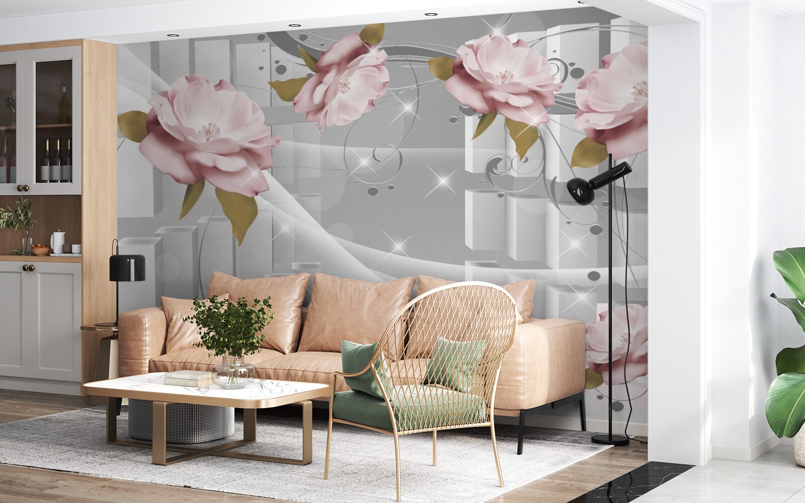 Fotobehang bloemknoppen in geometrische vormen