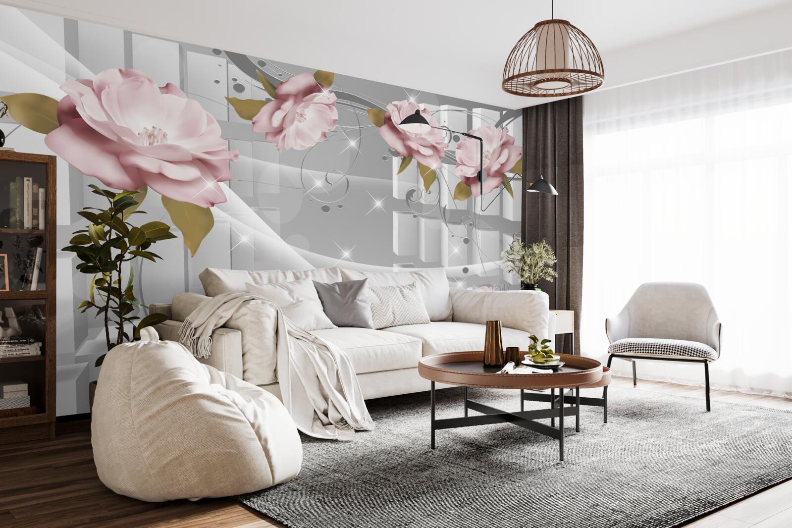 Fotobehang bloemknoppen in geometrische vormen