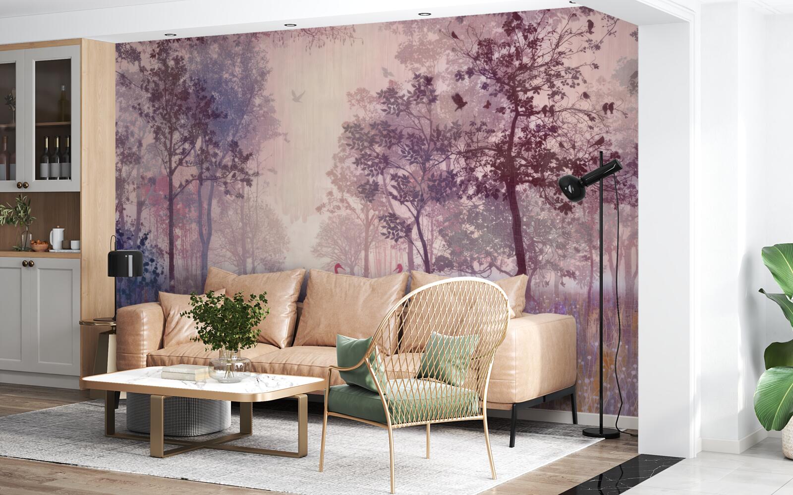 Fotobehang aquarel herfstbos