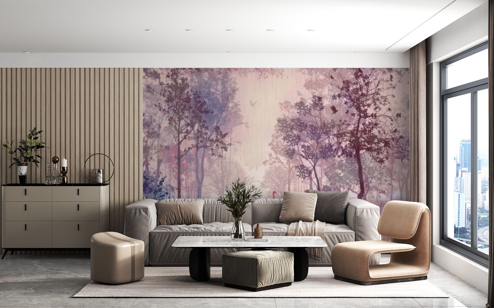 Fotobehang aquarel herfstbos