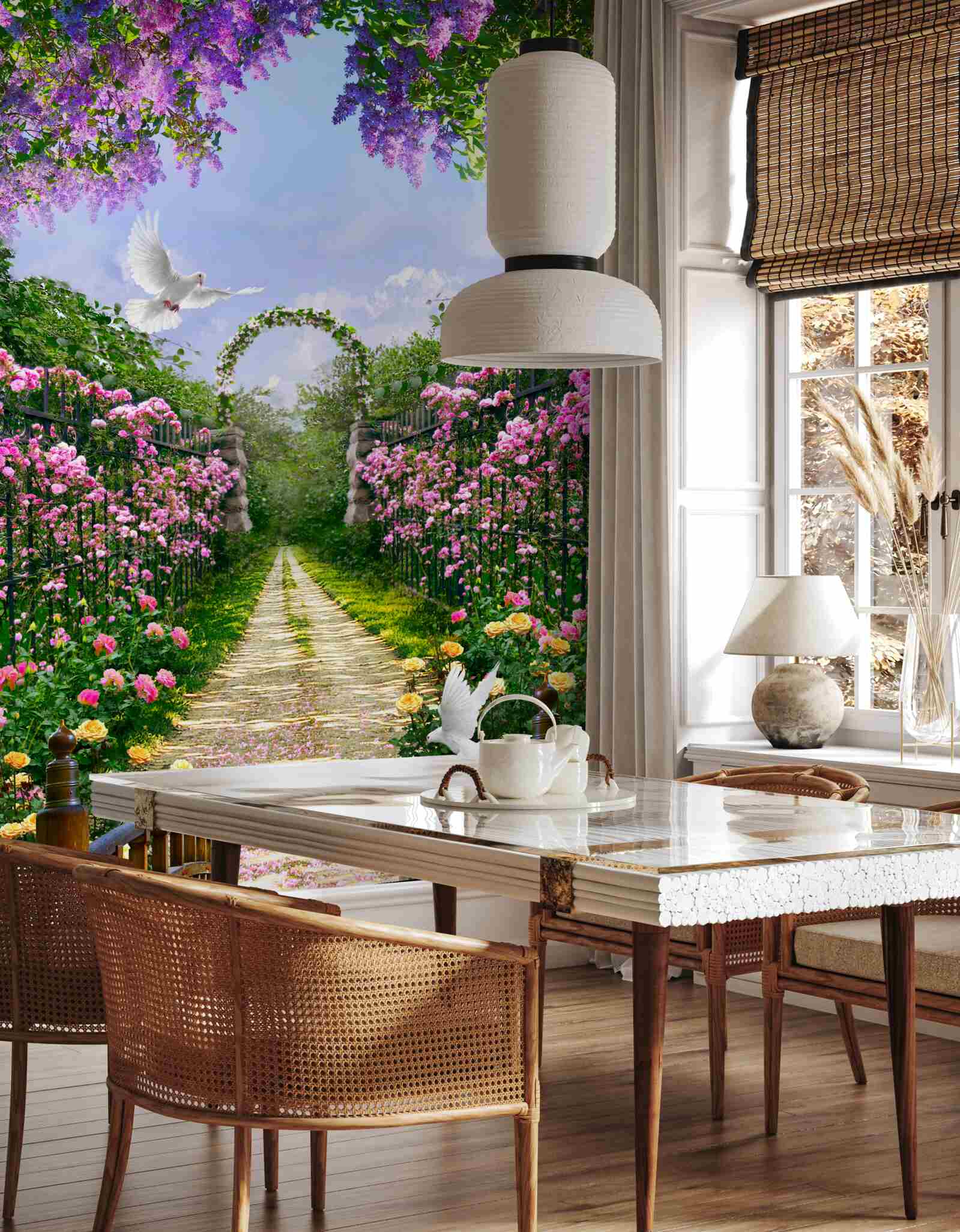 Fotobehang Pad naar de bloementuin