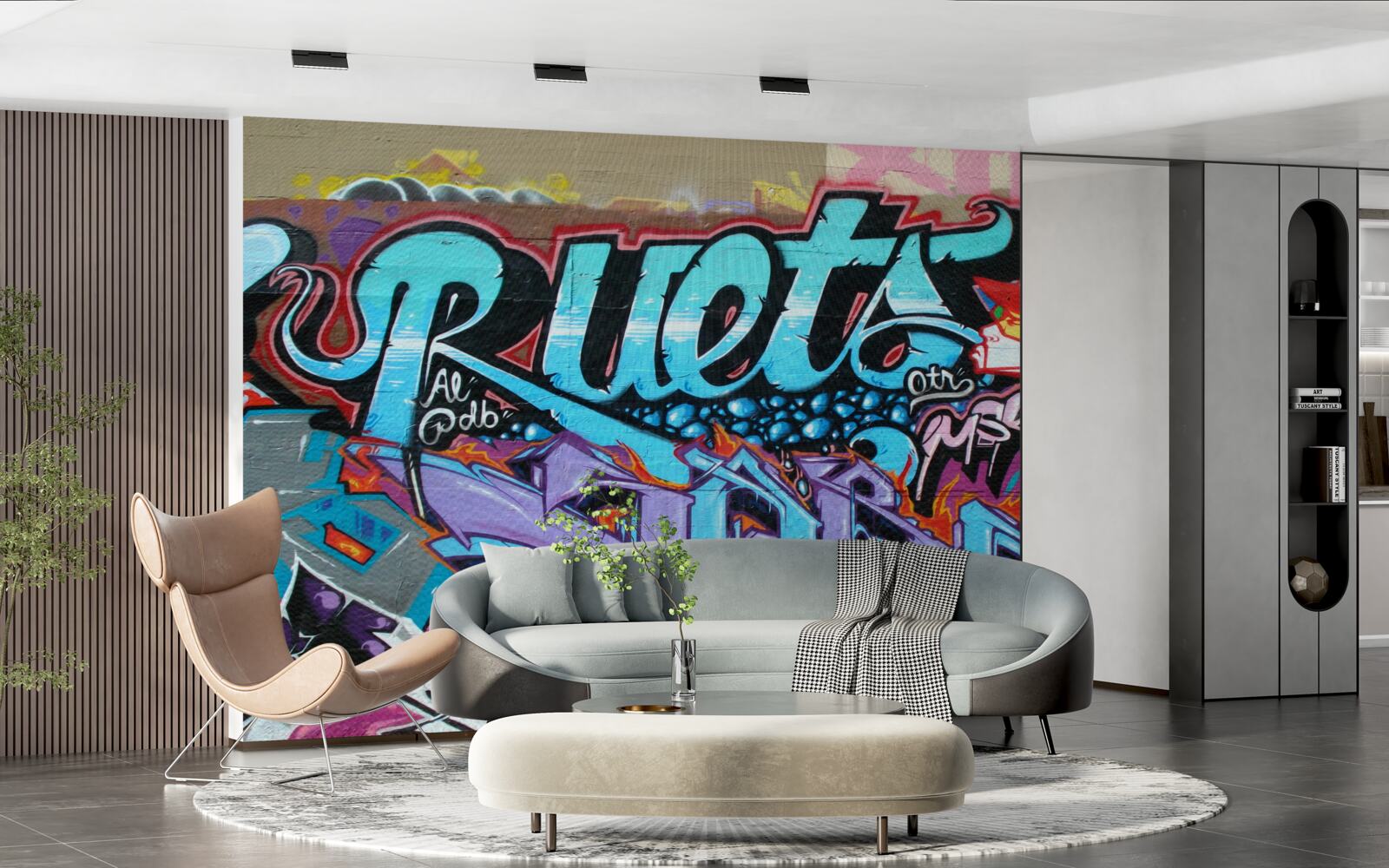 Fotobehang Muur versierd met felle graffiti