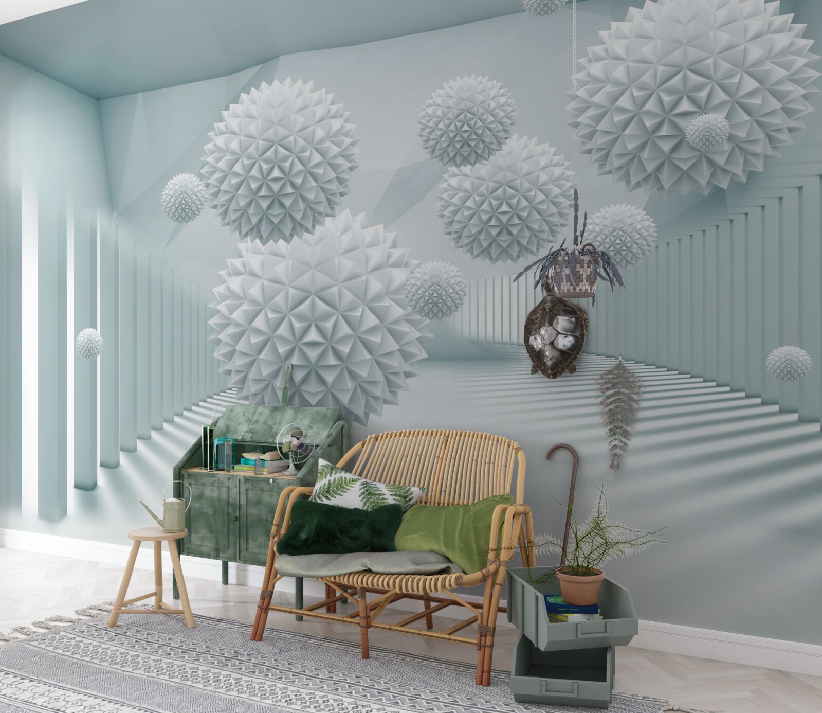 Fotobehang driedimensionale ballen met drijvende scherpe randen