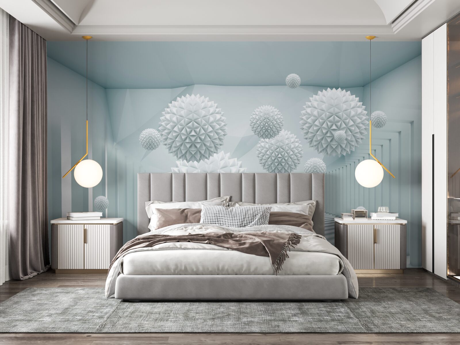 Fotobehang driedimensionale ballen met drijvende scherpe randen