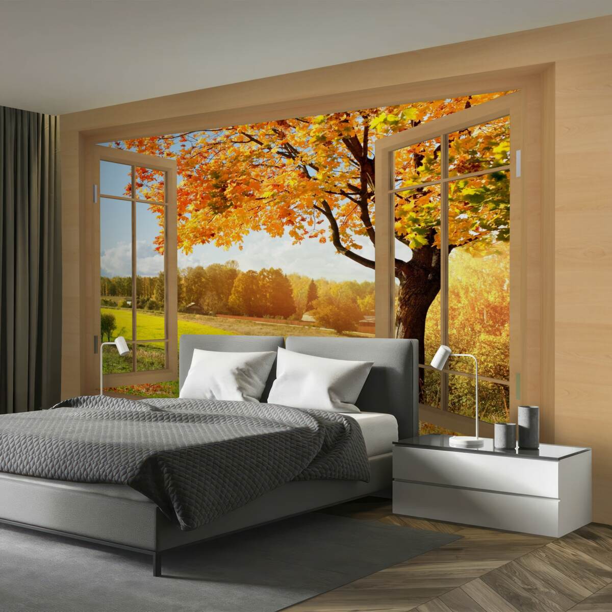 Fotobehang herfstuitzicht vanuit het raam