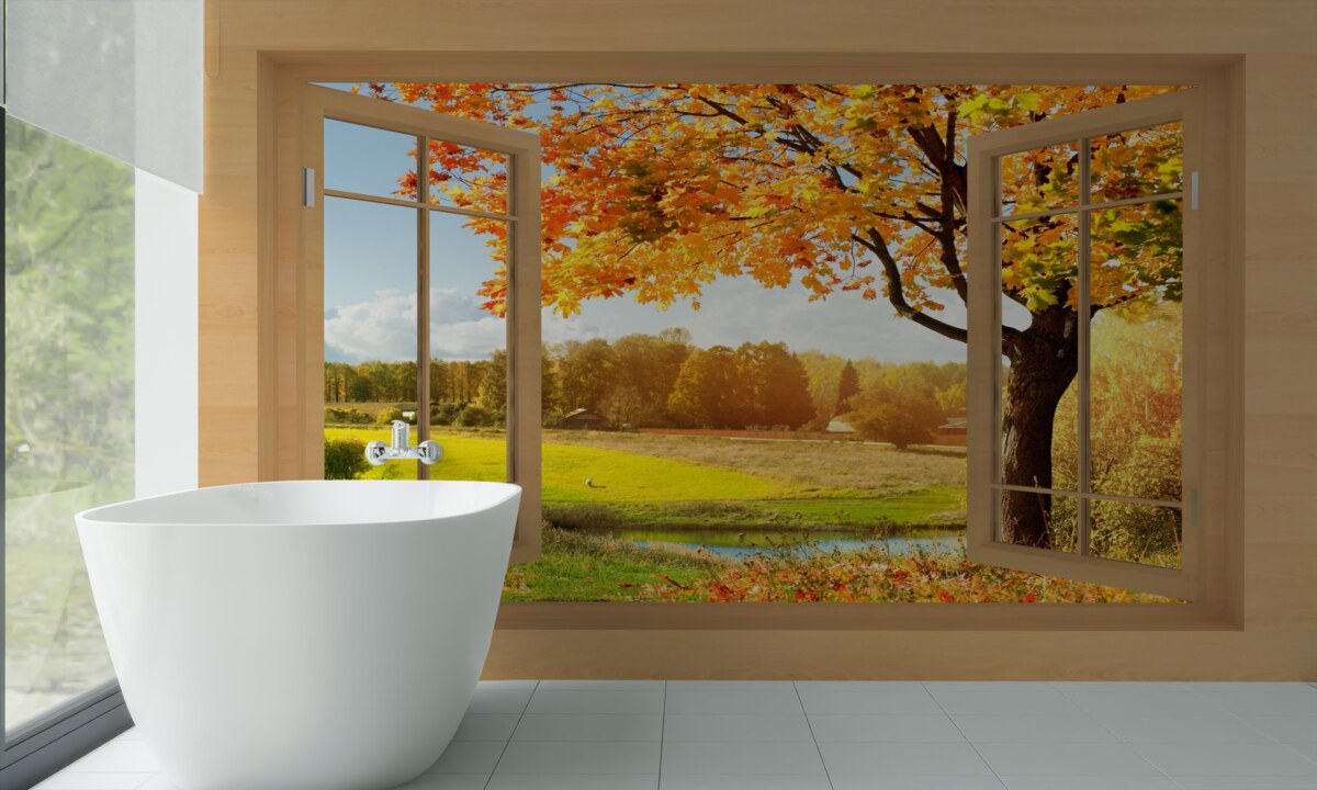 Fotobehang herfstuitzicht vanuit het raam