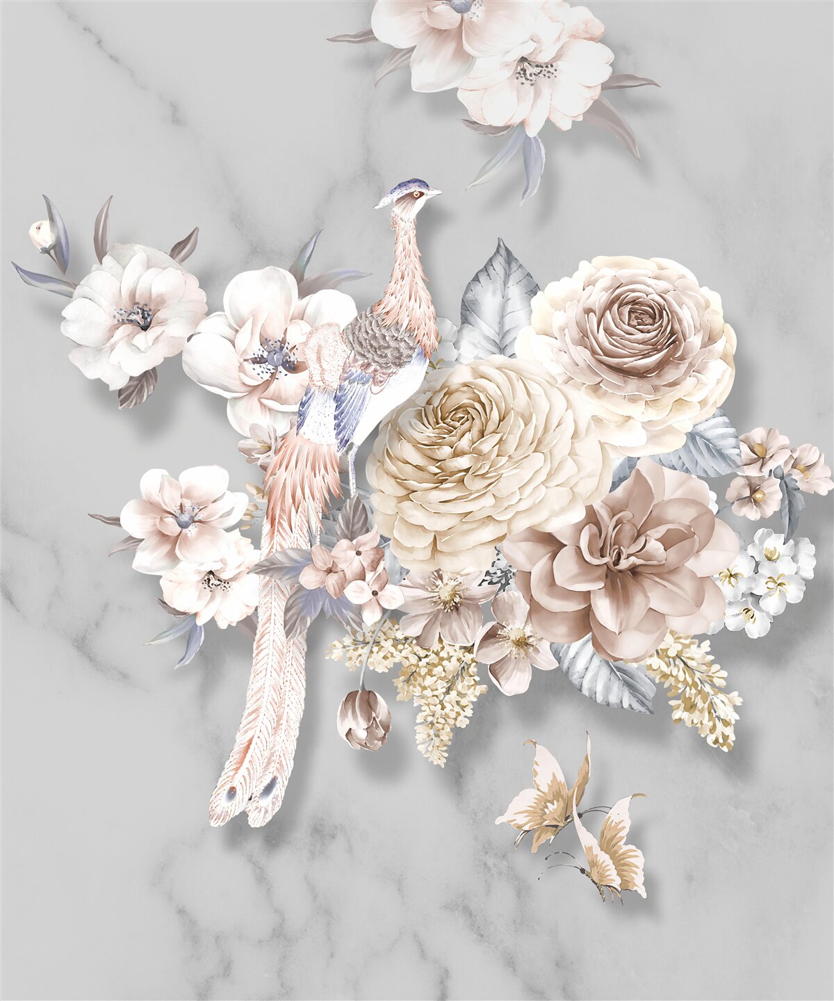 Fotobehang bloemstuk met pauw