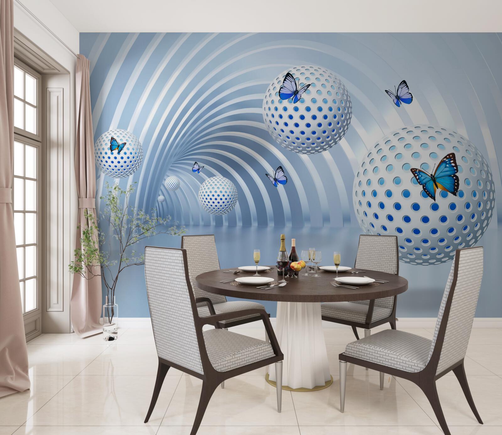 Fotobehang ballen die in de lucht hangen in de tunnel