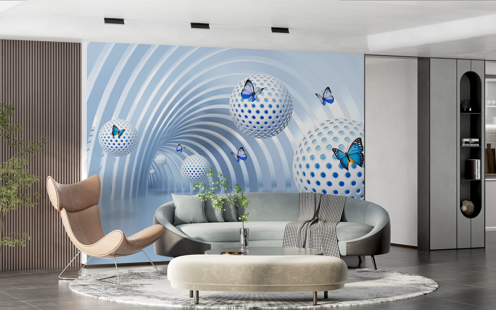 Fotobehang ballen die in de lucht hangen in de tunnel