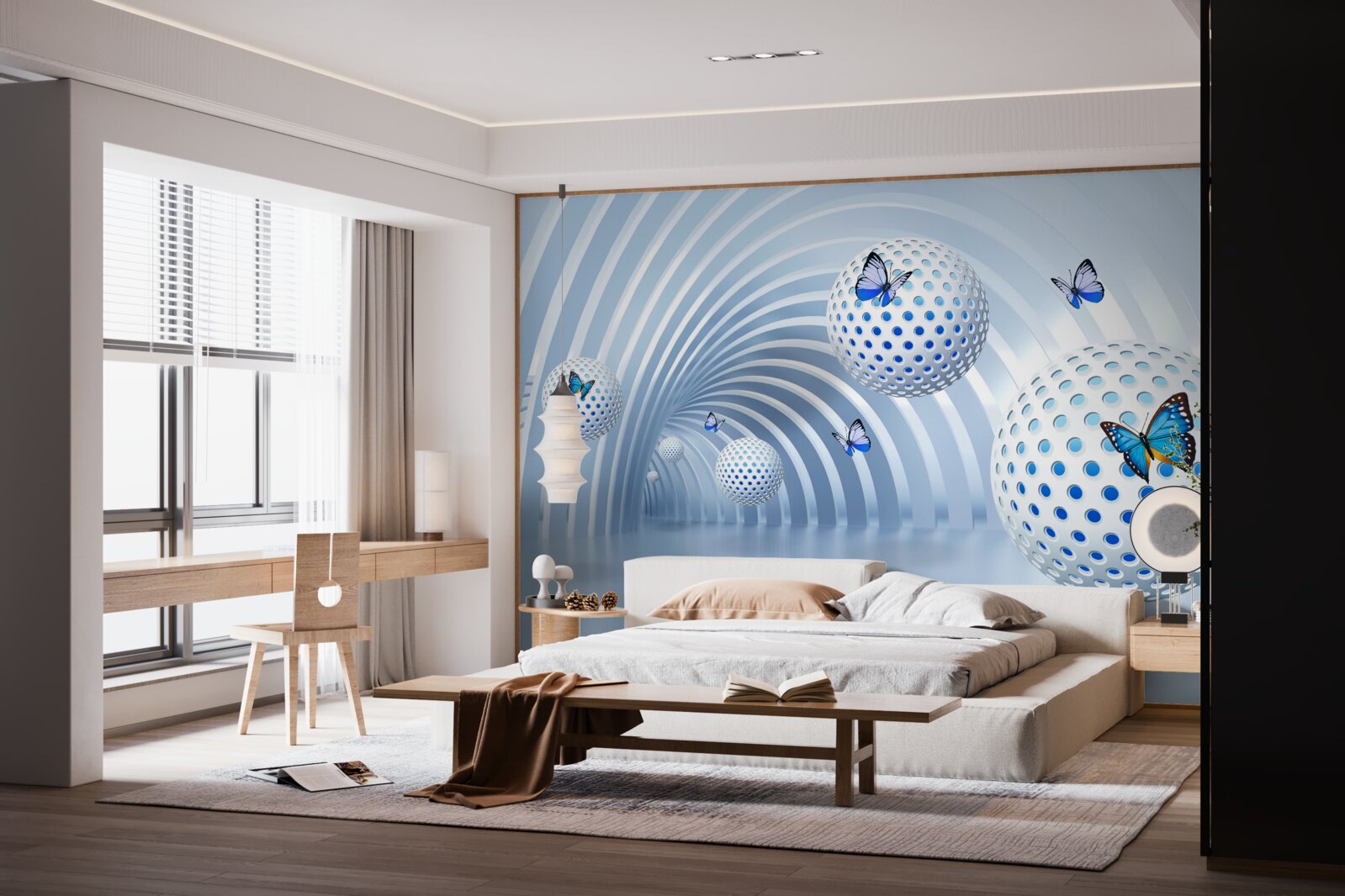 Fotobehang ballen die in de lucht hangen in de tunnel