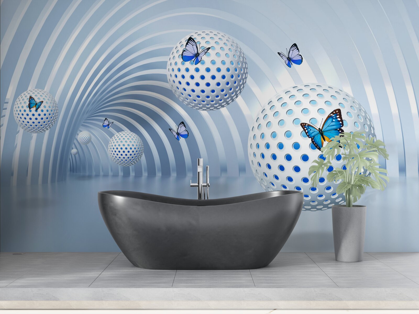 Fotobehang ballen die in de lucht hangen in de tunnel