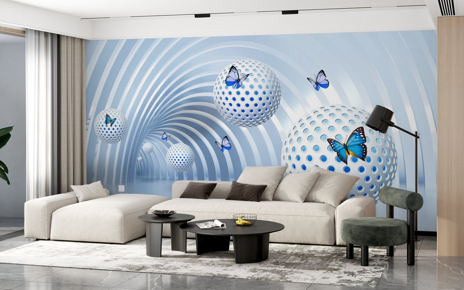 Fotobehang ballen die in de lucht hangen in de tunnel