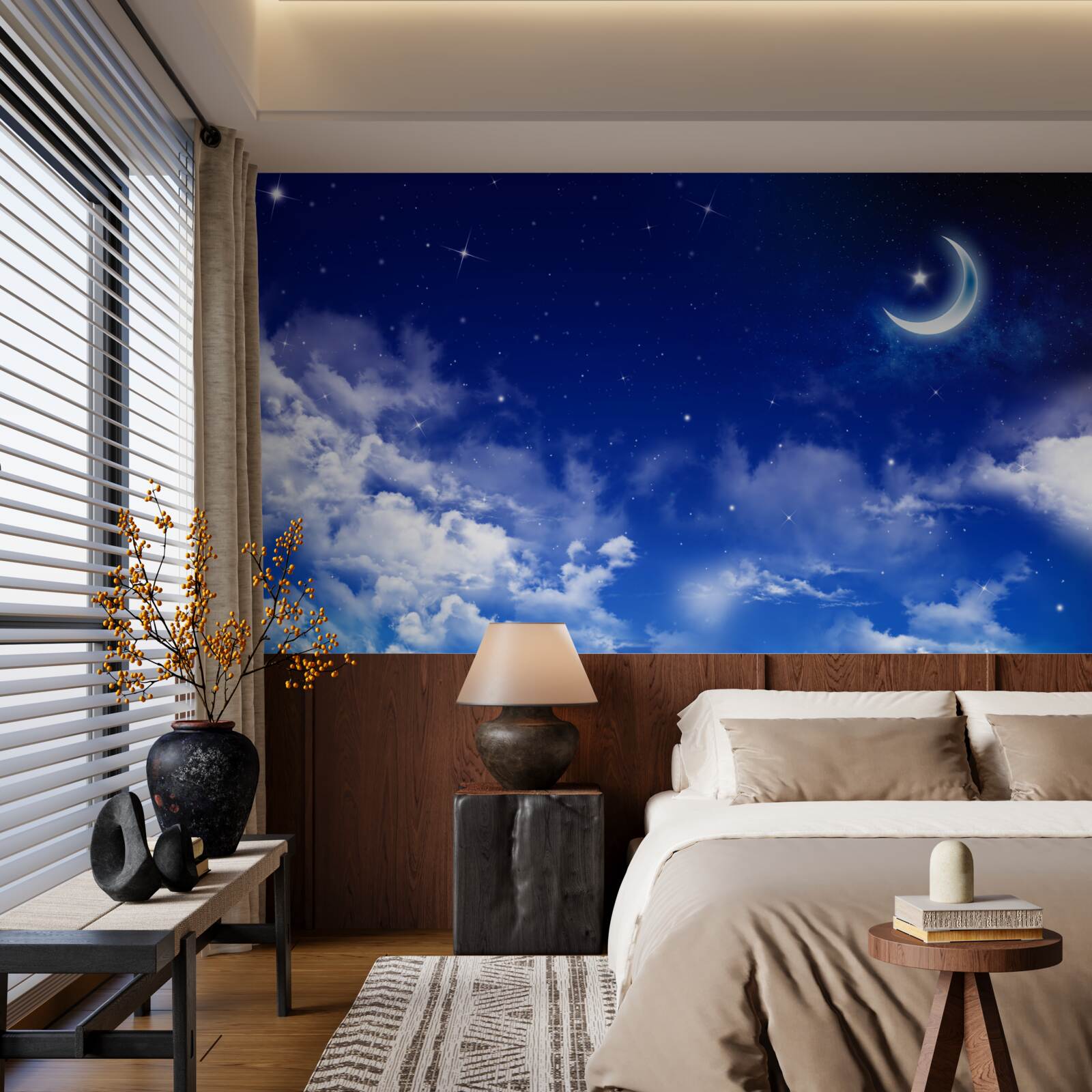 Fotobehang nacht onder de maan en fonkelende sterren