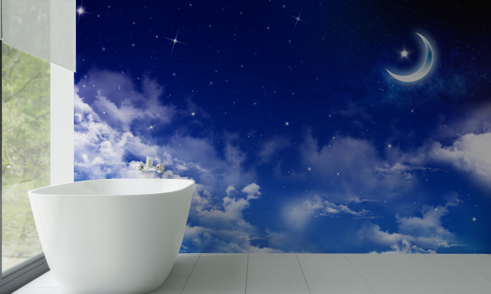 Fotobehang nacht onder de maan en fonkelende sterren