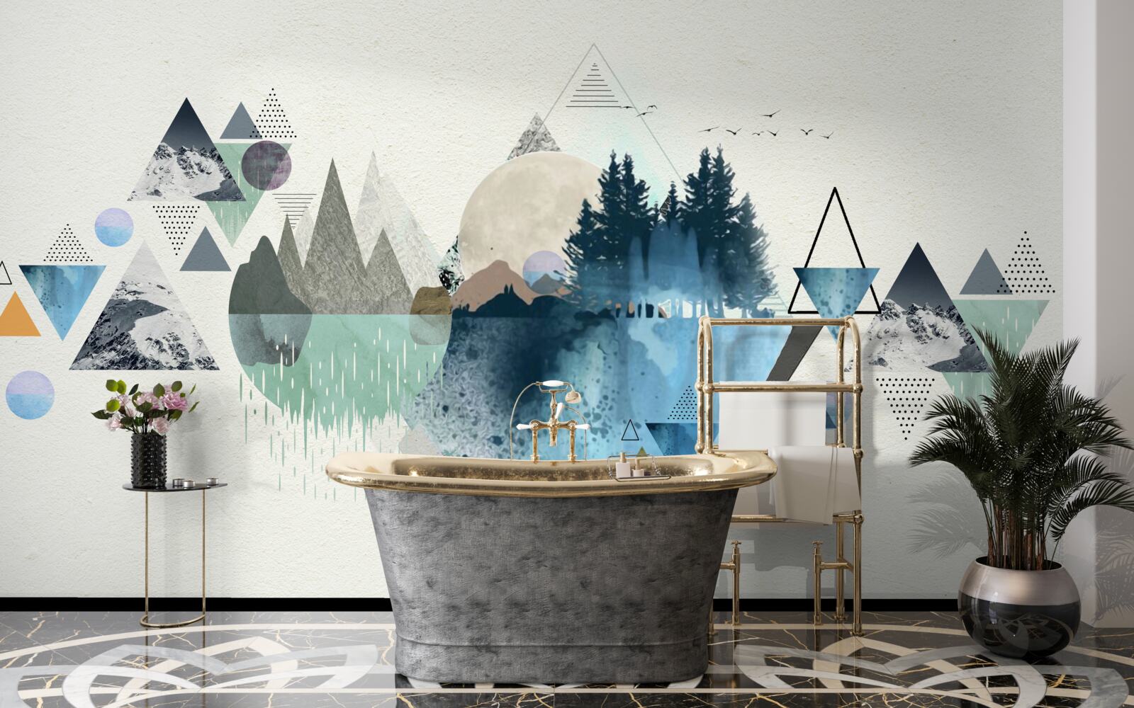 Fotobehang geometrie en bosabstractie