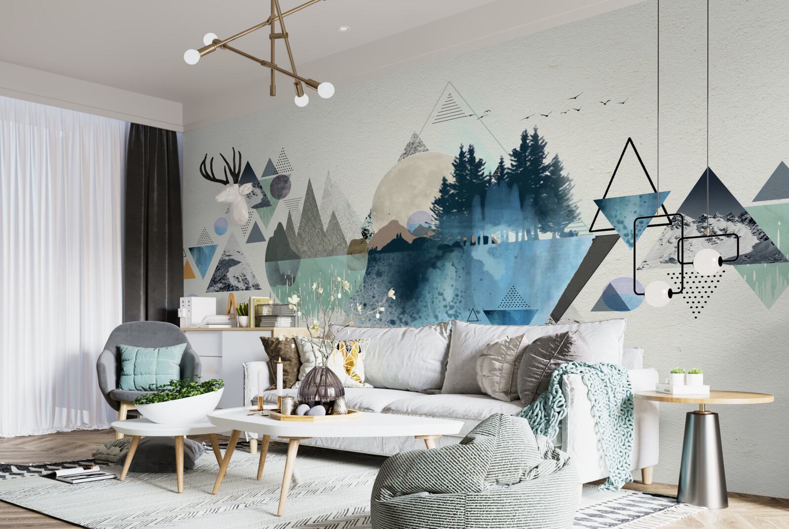 Fotobehang geometrie en bosabstractie