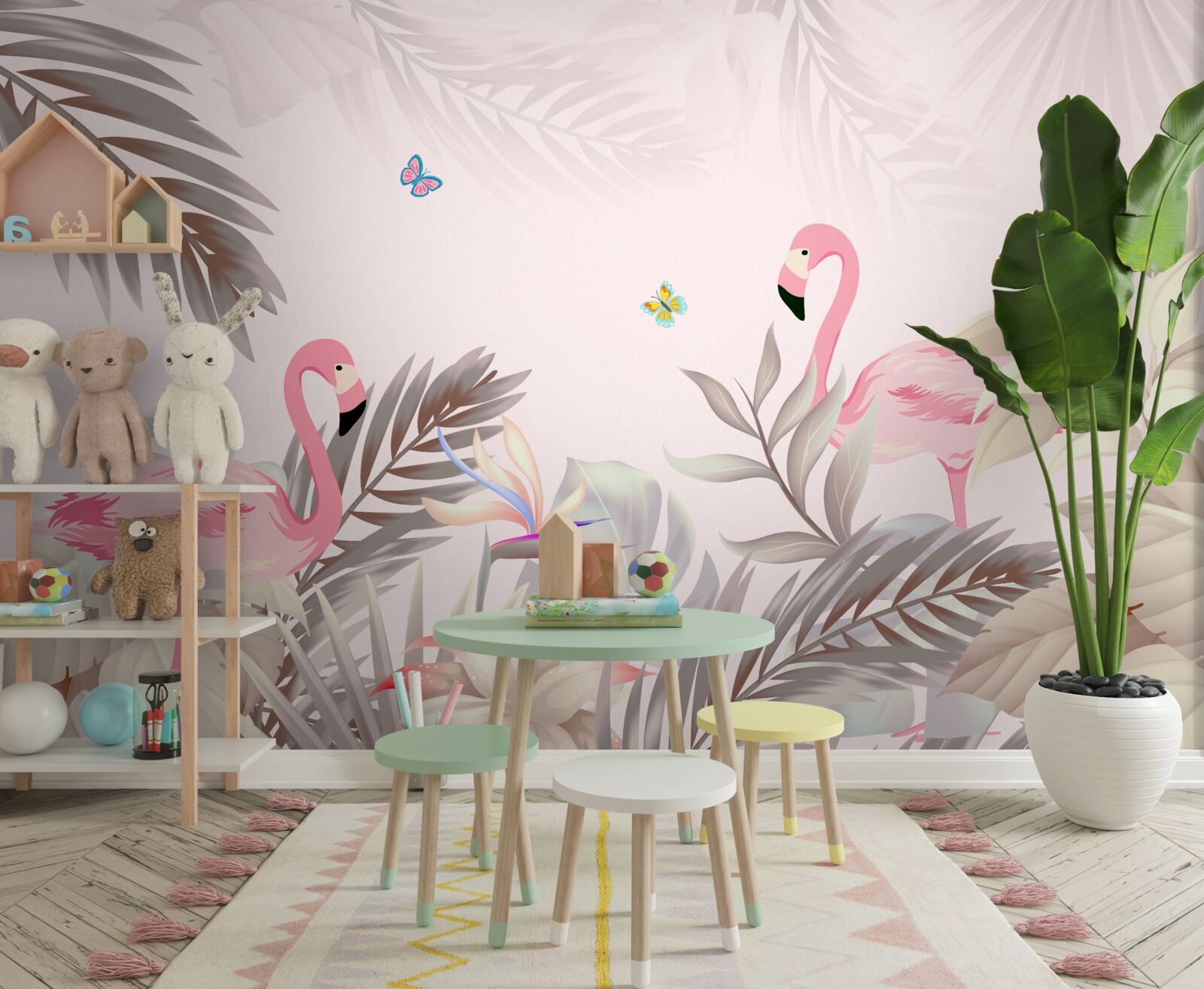 Fotobehang flamingo tussen de bomen