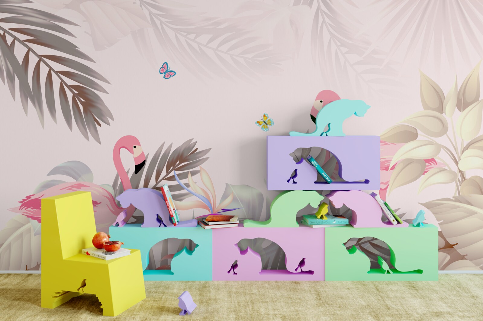 Fotobehang flamingo tussen de bomen