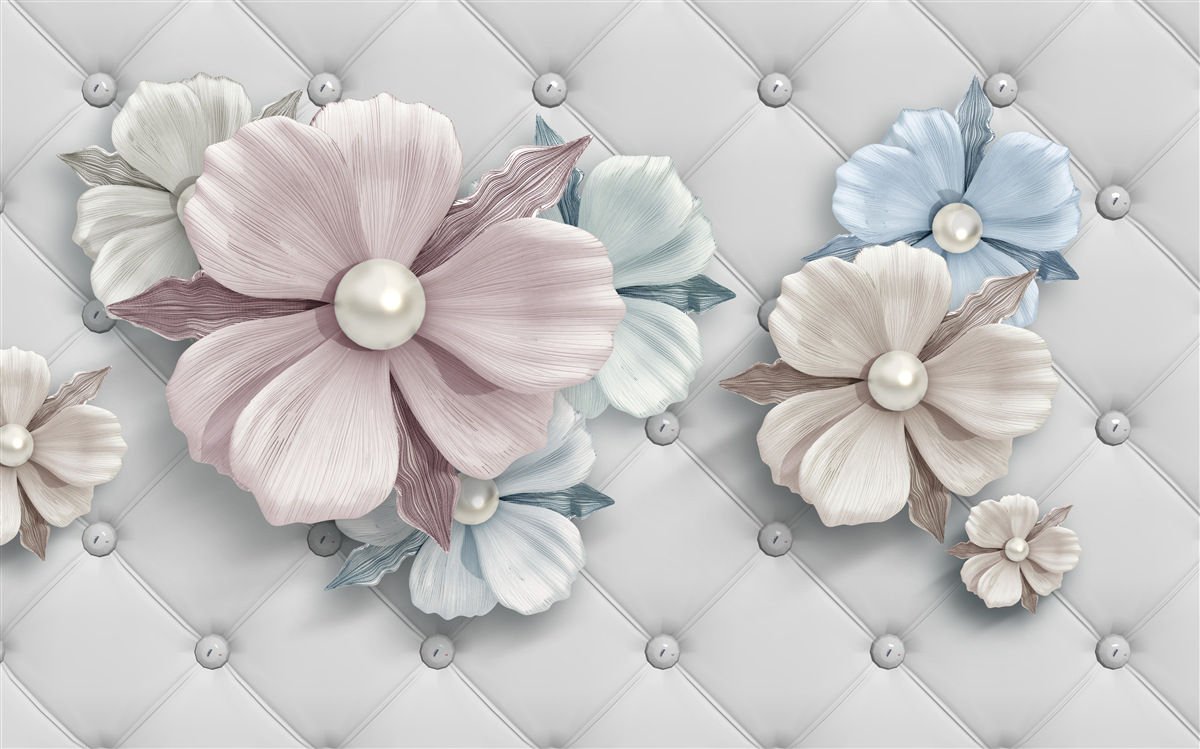 Fotobehang textuur van bloemen en parelmoer