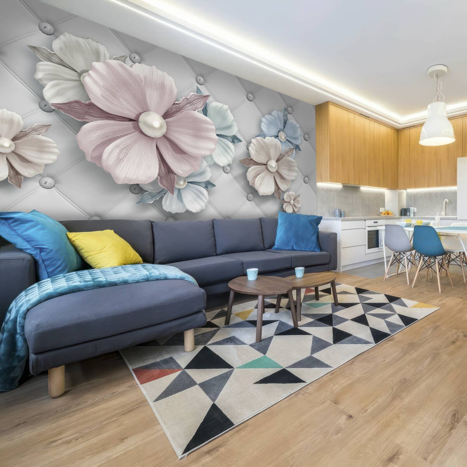 Fotobehang textuur van bloemen en parelmoer