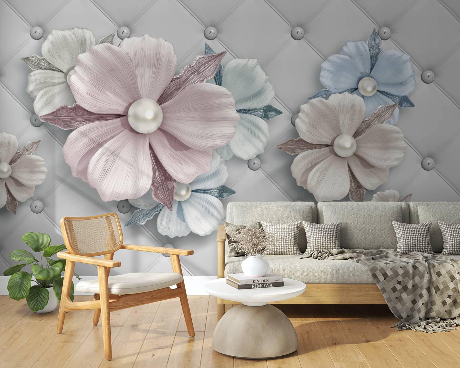 Fotobehang textuur van bloemen en parelmoer