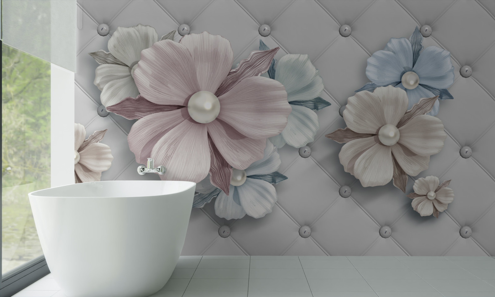 Fotobehang textuur van bloemen en parelmoer