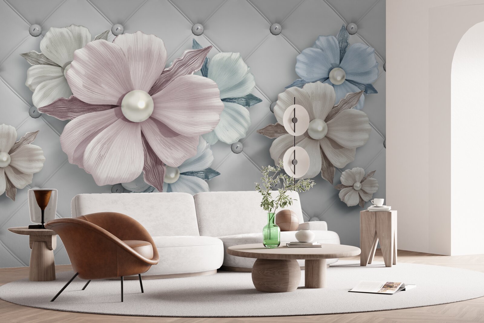 Fotobehang textuur van bloemen en parelmoer