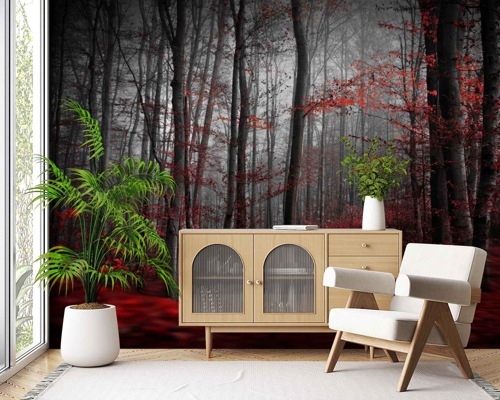 Fotobehang herfstlandschap in de regen