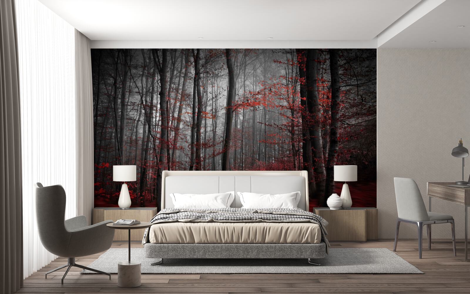 Fotobehang herfstlandschap in de regen