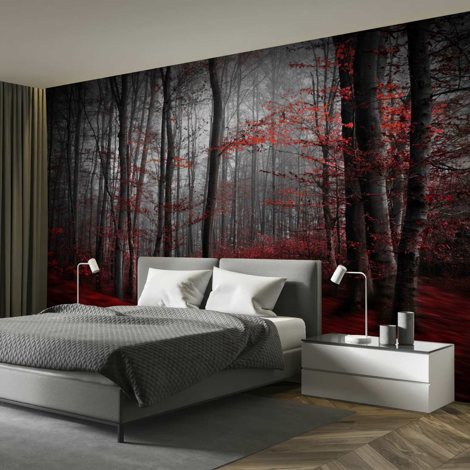 Fotobehang herfstlandschap in de regen