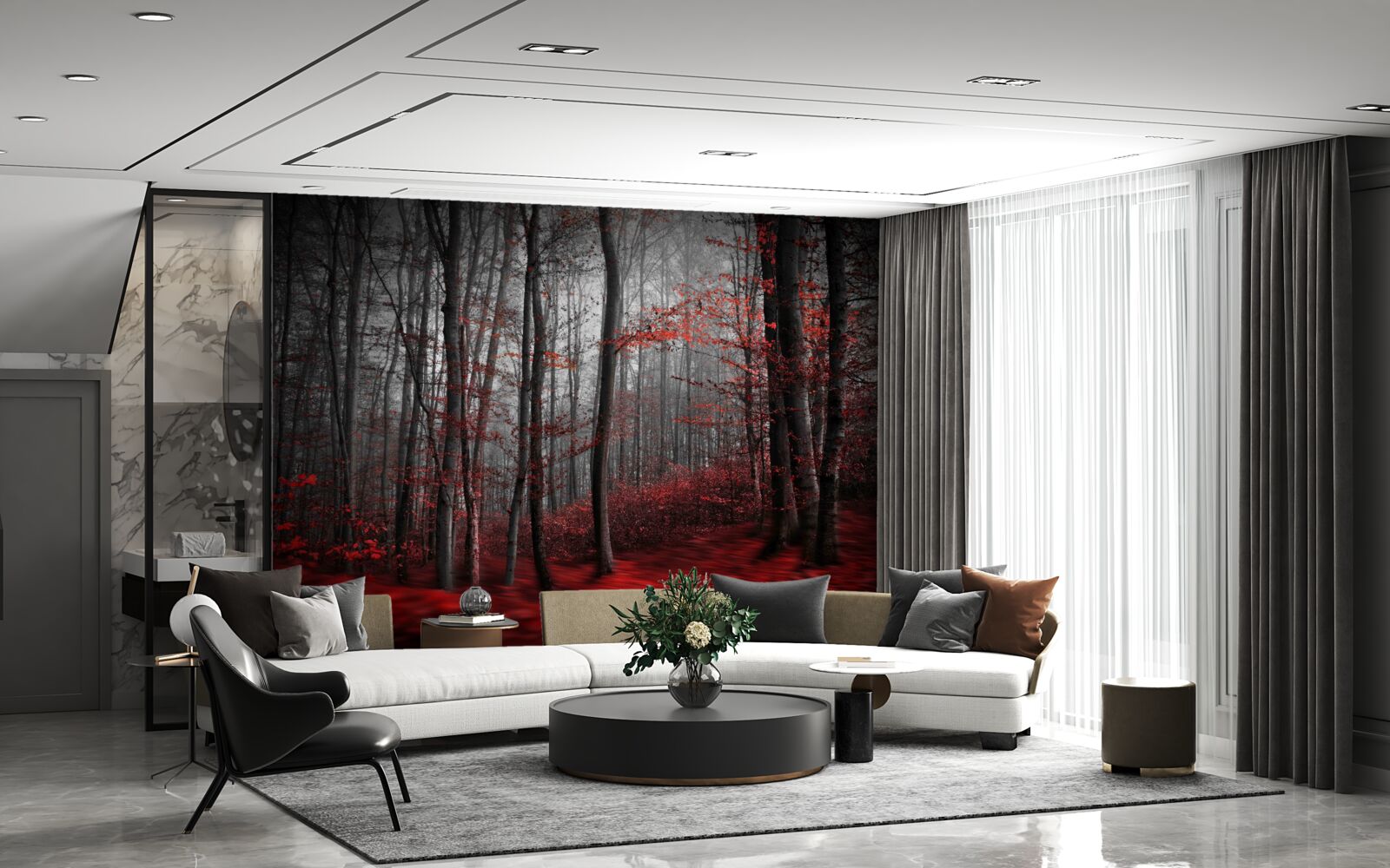 Fotobehang herfstlandschap in de regen