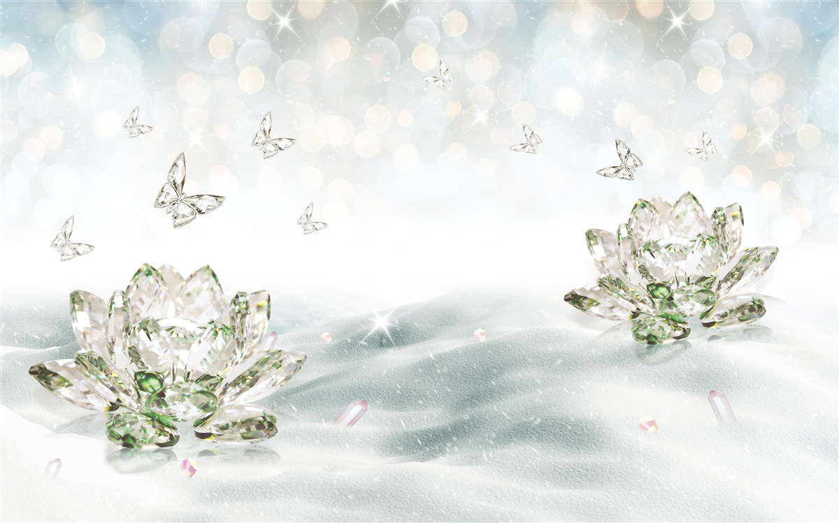 Fotobehang bloemen en vlinders van glas