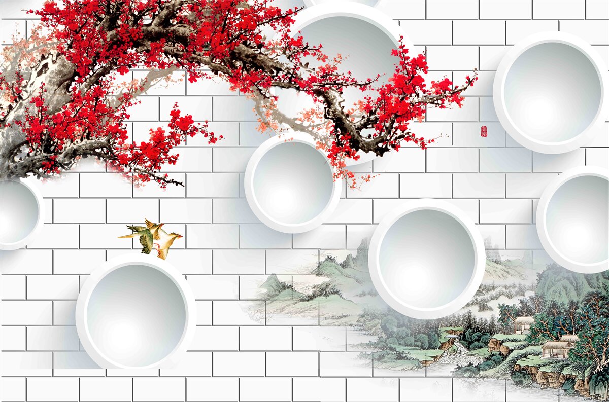 Fotobehang cirkels in geometrische stijl en landschap